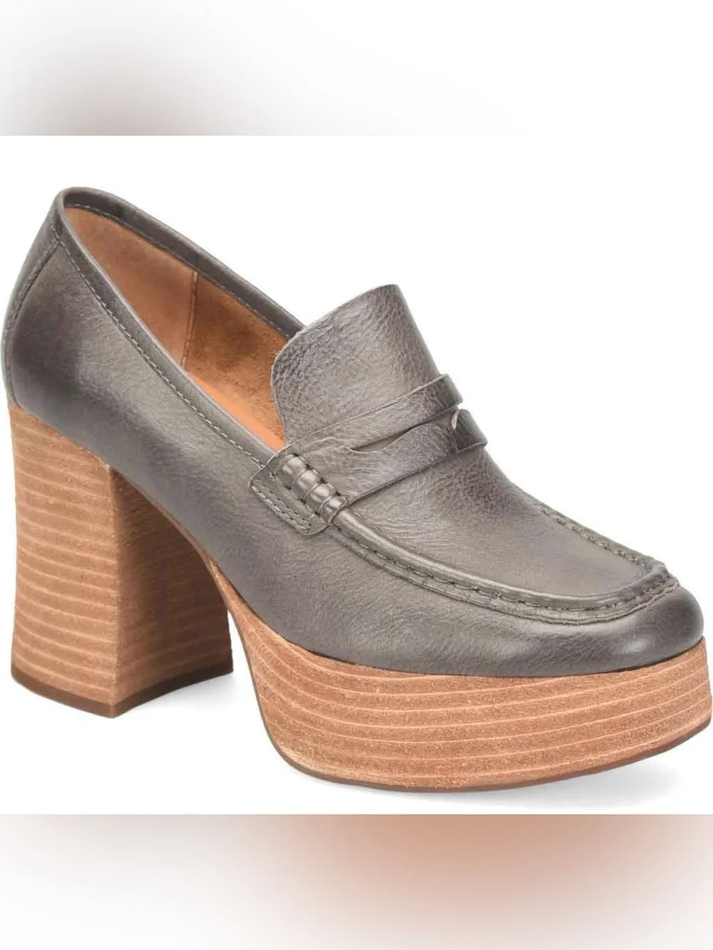 Kork Ease Barbara Women's Gray Leather Platform Loafer Heels mules NEW 9.5 9 1/2